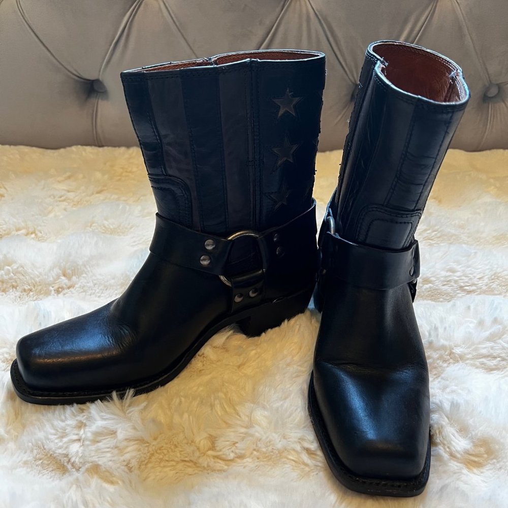 Frye 150th Anniversary Black Leather Harness Americana Boots Size 7